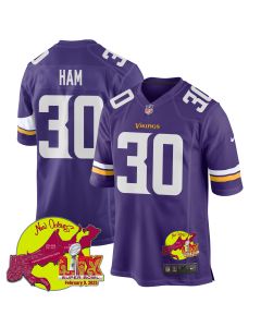 C.J. Ham 30 Minnesota Vikings Super Bowl LIX New Orleans Patch Game Men Jersey – Purple