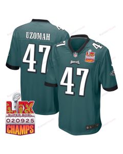 C.J. Uzomah 47 Philadelphia Eagles Super Bowl LIX Champions Patch Game Men Jersey – Midnight Green