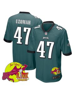 C.J. Uzomah 47 Philadelphia Eagles Super Bowl LIX New Orleans Patch Game Men Jersey – Midnight Green
