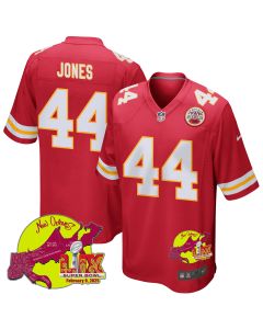 Cam Jones 44 Kansas City Chiefs Super Bowl LIX New Orleans Patch Game Men Jersey – Red