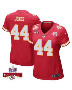 Cam Jones 44 Kansas City Chiefs Super Bowl LVIII Champions 4 Stars Patch Game Women Jersey – Red