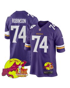 Cam Robinson 74 Minnesota Vikings Super Bowl LIX New Orleans Patch Game Men Jersey – Purple