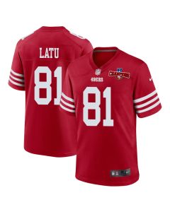 Cameron Latu 81 San Francisco 49ers NFC Champions Patch Game Men Jersey – Scarlet