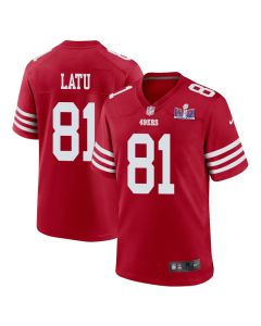 Cameron Latu 81 San Francisco 49ers Super Bowl LVIII Patch Game Men Jersey – Scarlet
