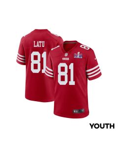 Cameron Latu 81 San Francisco 49ers Super Bowl LVIII Patch Game YOUTH Jersey – Scarlet
