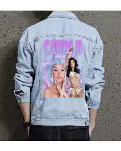 Cardi B 4 Jean Jacket for Men – Gift for Music Fans – Birthday Present - Light Blue - Main View