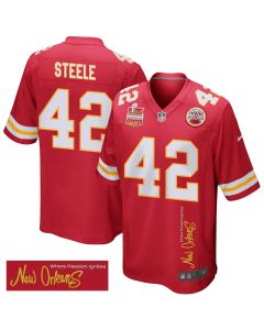 Carson Steele 42 Kansas City Chiefs Super Bowl LIX Champions Patch ‘New Orleans – Where Passion Ignites’ EMBROIDERED Game Men Jersey – Red