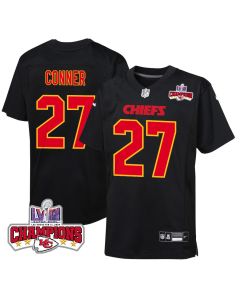Chamarri Conner 27 Kansas City Chiefs Super Bowl LVIII Champions 4 Stars Patch Fashion Game YOUTH Jersey – Carbon Black