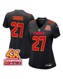 Chamarri Conner 27 Kansas City Chiefs Super Bowl LVIII Champions 4X Fashion Game Women Jersey – Carbon Black