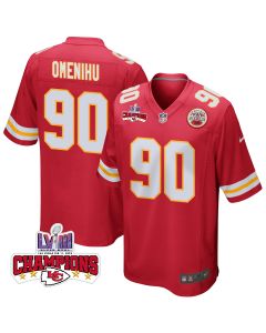 Charles Omenihu 90 Kansas City Chiefs Super Bowl LVIII Champions 4 Stars Patch Game Men Jersey – Red