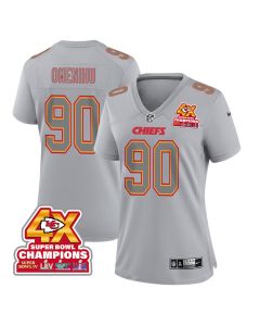 Charles Omenihu 90 Kansas City Chiefs Super Bowl LVIII Champions 4X Atmosphere Fashion Game Women Jersey – Gray