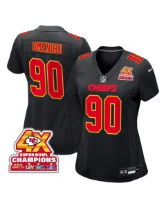 Charles Omenihu 90 Kansas City Chiefs Super Bowl LVIII Champions 4X Fashion Game Women Jersey – Carbon Black