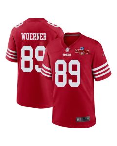 Charlie Woerner 89 San Francisco 49ers NFC Champions Patch Game Men Jersey – Scarlet