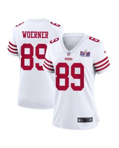 Charlie Woerner 89 San Francisco 49ers Super Bowl LVIII Patch Game Women Jersey – White
