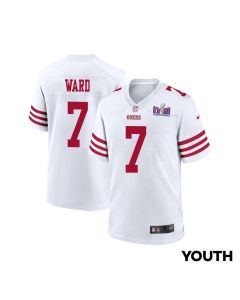 Charvarius Ward 7 San Francisco 49ers Super Bowl LVIII Patch Game YOUTH Jersey – White