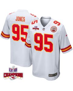 Chris Jones 95 Kansas City Chiefs Super Bowl LVIII Champions 4 Stars Patch Game Men Jersey – White