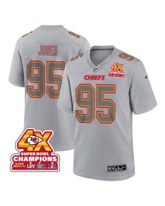 Chris Jones 95 Kansas City Chiefs Super Bowl LVIII Champions 4X Atmosphere Fashion Game Men Jersey – Gray