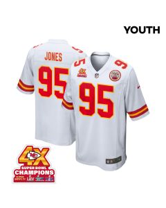 Chris Jones 95 Kansas City Chiefs Super Bowl LVIII Champions 4X Game YOUTH Jersey – White