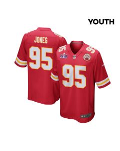 Chris Jones 95 Kansas City Chiefs Super Bowl LVIII Patch Game YOUTH Jersey – Red