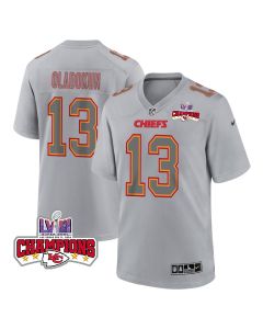 Chris Oladokun 13 Kansas City Chiefs Super Bowl LVIII Champions 4 Stars Patch Atmosphere Fashion Game Men Jersey – Gray
