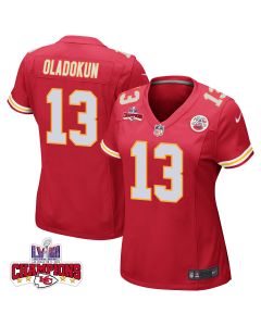Chris Oladokun 13 Kansas City Chiefs Super Bowl LVIII Champions 4 Stars Patch Game Women Jersey – Red