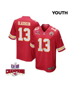 Chris Oladokun 13 Kansas City Chiefs Super Bowl LVIII Champions 4 Stars Patch Game YOUTH Jersey – Red