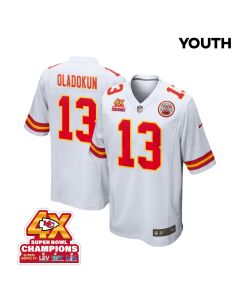 Chris Oladokun 13 Kansas City Chiefs Super Bowl LVIII Champions 4X Game YOUTH Jersey – White