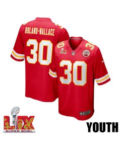 Chris Roland-Wallace #30 Kansas City Chiefs Super Bowl LIX YOUTH Jersey – Red
