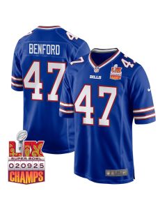 Christian Benford 47 Buffalo Bills Super Bowl LIX Champions Patch Game Men Jersey – Royal