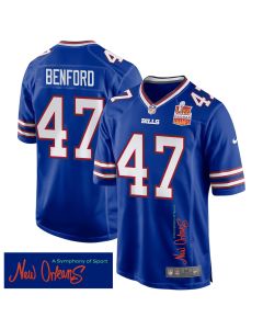 Christian Benford 47 Buffalo Bills Super Bowl LIX Champions Patch ‘New Orleans – A Symphony of Sport’ EMBROIDERED Game Men Jersey – Royal
