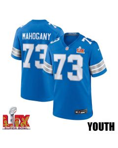Christian Mahogany #73 Detroit Lions Super Bowl LIX YOUTH Jersey – Blue