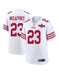 Christian McCaffrey 23 San Francisco 49ers NFC Champions Patch Game Men Jersey – White