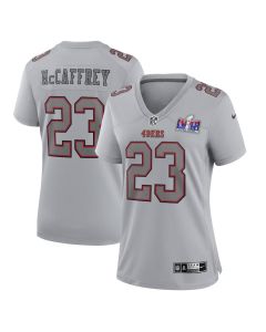 Christian McCaffrey 23 San Francisco 49ers Super Bowl LVIII Atmosphere Fashion Game Women Jersey – Gray