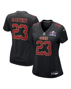 Christian McCaffrey 23 San Francisco 49ers Super Bowl LVIII Fashion Game Women Jersey – Carbon Black