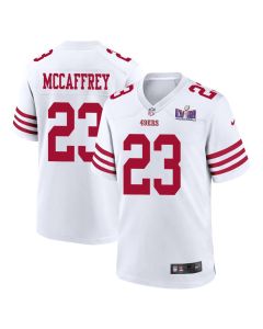 Christian McCaffrey 23 San Francisco 49ers Super Bowl LVIII Patch Game Men Jersey – White
