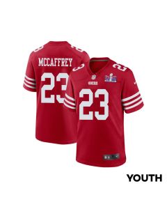 Christian McCaffrey 23 San Francisco 49ers Super Bowl LVIII Patch Game YOUTH Jersey – Scarlet