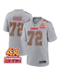 Chukwuebuka Godrick 72 Kansas City Chiefs Super Bowl LVIII Champions 4X Atmosphere Fashion Game Men Jersey – Gray