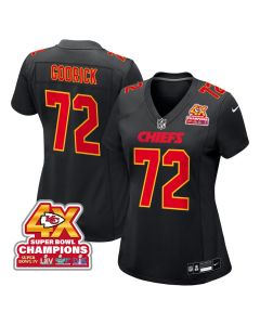 Chukwuebuka Godrick 72 Kansas City Chiefs Super Bowl LVIII Champions 4X Fashion Game Women Jersey – Carbon Black