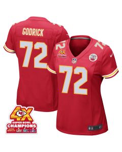 Chukwuebuka Godrick 72 Kansas City Chiefs Super Bowl LVIII Champions 4X Game Women Jersey – Red