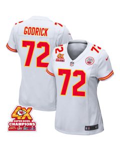 Chukwuebuka Godrick 72 Kansas City Chiefs Super Bowl LVIII Champions 4X Game Women Jersey – White