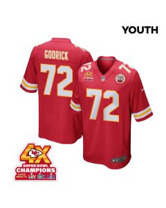 Chukwuebuka Godrick 72 Kansas City Chiefs Super Bowl LVIII Champions 4X Game YOUTH Jersey – Red