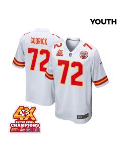 Chukwuebuka Godrick 72 Kansas City Chiefs Super Bowl LVIII Champions 4X Game YOUTH Jersey – White