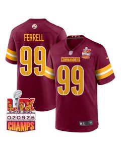 Clelin Ferrell 99 Washington Commanders Super Bowl LIX Champions Patch Game Men Jersey – Burgundy