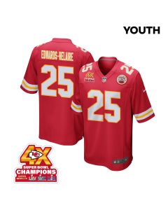 Clyde Edwards-Helaire 25 Kansas City Chiefs Super Bowl LVIII Champions 4X Game YOUTH Jersey – Red