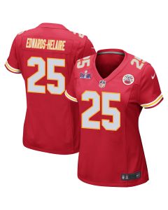 Clyde Edwards-Helaire 25 Kansas City Chiefs Super Bowl LVIII Patch Game Women Jersey – Red