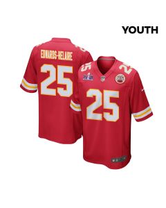 Clyde Edwards-Helaire 25 Kansas City Chiefs Super Bowl LVIII Patch Game YOUTH Jersey – Red
