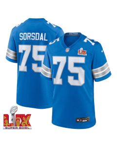 Colby Sorsdal #75 Detroit Lions Super Bowl LIX Jersey – Men’s – Blue
