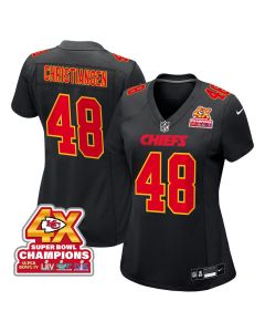 Cole Christiansen 48 Kansas City Chiefs Super Bowl LVIII Champions 4X Fashion Game Women Jersey – Carbon Black