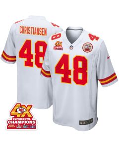 Cole Christiansen 48 Kansas City Chiefs Super Bowl LVIII Champions 4X Game Men Jersey – White
