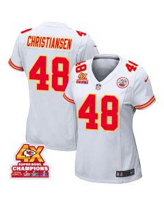 Cole Christiansen 48 Kansas City Chiefs Super Bowl LVIII Champions 4X Game Women Jersey – White
